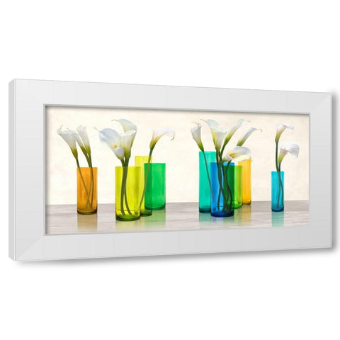 Callas in crystal vases White Modern Wood Framed Art Print by Cynthia, Ann