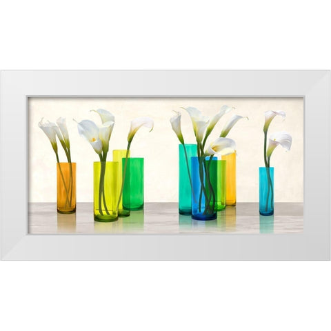 Callas in crystal vases White Modern Wood Framed Art Print by Cynthia, Ann