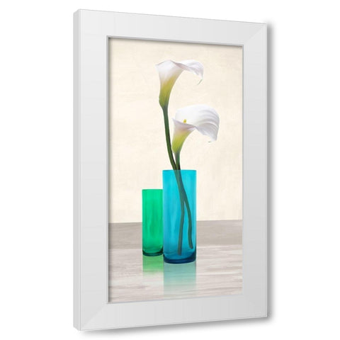 Callas in crystal vases I White Modern Wood Framed Art Print by Cynthia, Ann