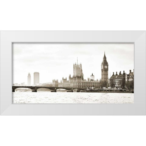 View of the Houses of Parliament and Westminster Bridge London White Modern Wood Framed Art Print by Helena, Frank