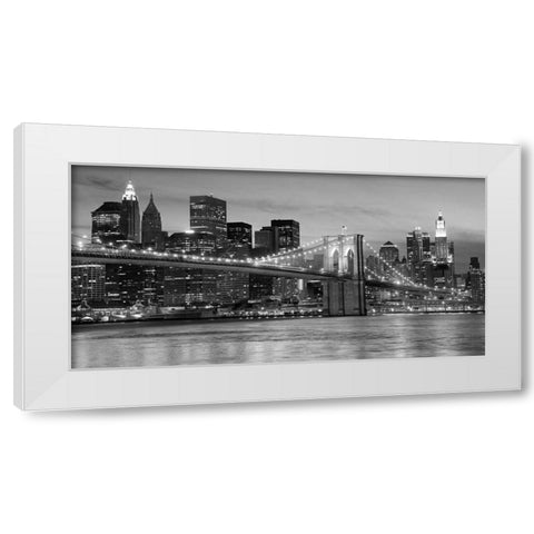 Brooklyn Bridge at Night White Modern Wood Framed Art Print by Anonymous
