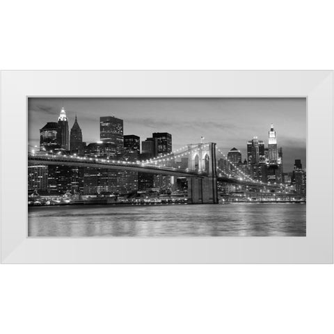 Brooklyn Bridge at Night White Modern Wood Framed Art Print by Anonymous