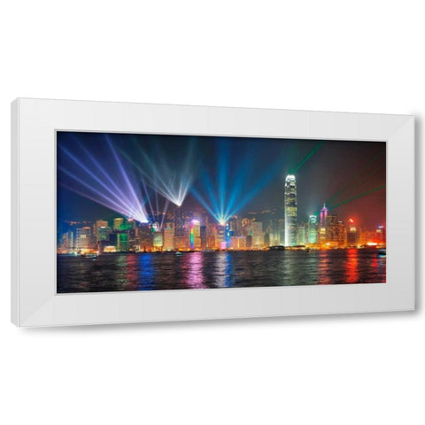 Symphony of lights, Hong Kong White Modern Wood Framed Art Print by Anonymous