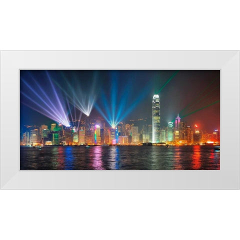 Symphony of lights, Hong Kong White Modern Wood Framed Art Print by Anonymous