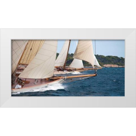 Vintage sailboats raicing White Modern Wood Framed Art Print by Anonymous
