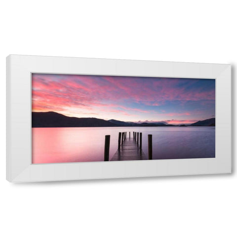 Twilight on lake, UK White Modern Wood Framed Art Print by Anonymous