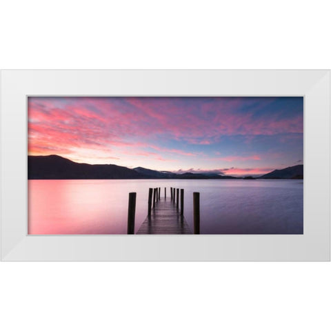 Twilight on lake, UK White Modern Wood Framed Art Print by Anonymous