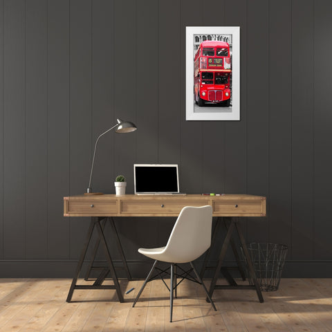 Double-Decker bus, London White Modern Wood Framed Art Print by Pangea Images
