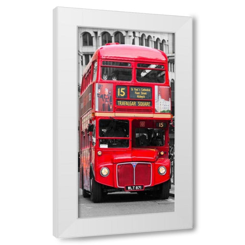 Double-Decker bus, London White Modern Wood Framed Art Print by Pangea Images