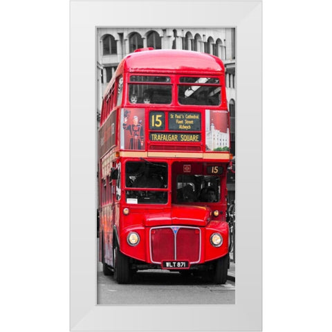 Double-Decker bus, London White Modern Wood Framed Art Print by Pangea Images