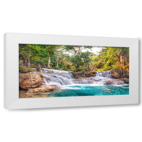 Kuang Si Falls, Luang Prabang, Laos White Modern Wood Framed Art Print by Pangea Images
