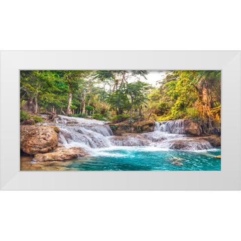 Kuang Si Falls, Luang Prabang, Laos White Modern Wood Framed Art Print by Pangea Images
