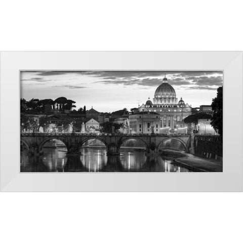 Night view at St. Peters cathedral, Rome White Modern Wood Framed Art Print by Anonymous