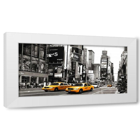 Taxi in Times Square, NYC White Modern Wood Framed Art Print by Anonymous