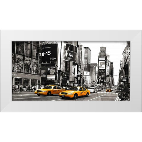 Taxi in Times Square, NYC White Modern Wood Framed Art Print by Anonymous