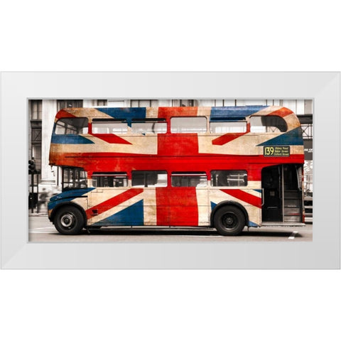Union jack double-decker bus, London White Modern Wood Framed Art Print by Pangea Images