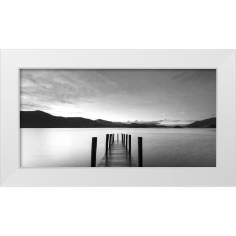 Twilight on lake, UK White Modern Wood Framed Art Print by Anonymous