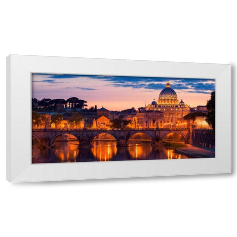 Night view at St. Peters cathedral, Rome White Modern Wood Framed Art Print by Anonymous