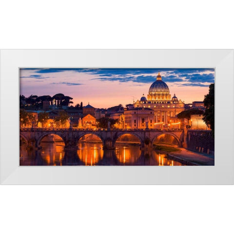 Night view at St. Peters cathedral, Rome White Modern Wood Framed Art Print by Anonymous
