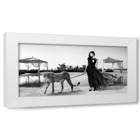 Woman with Cheetah White Modern Wood Framed Art Print by Lauren, Julian