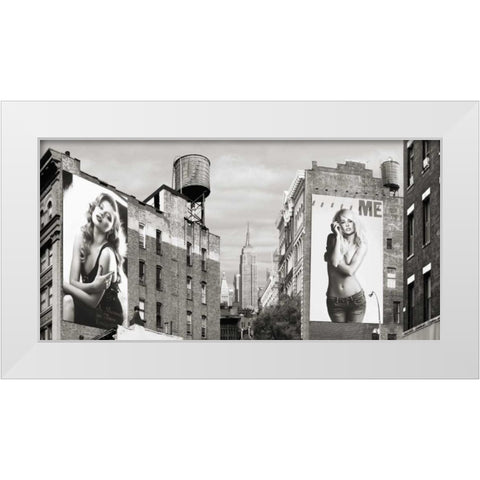 Billboards in Manhattan White Modern Wood Framed Art Print by Lauren, Julian