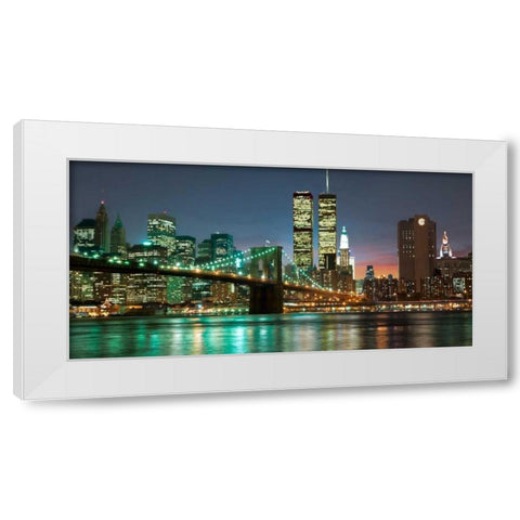 The Brooklyn Bridge and Twin Towers at Night White Modern Wood Framed Art Print by Mancini, Barry