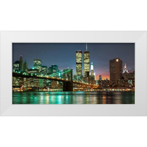 The Brooklyn Bridge and Twin Towers at Night White Modern Wood Framed Art Print by Mancini, Barry