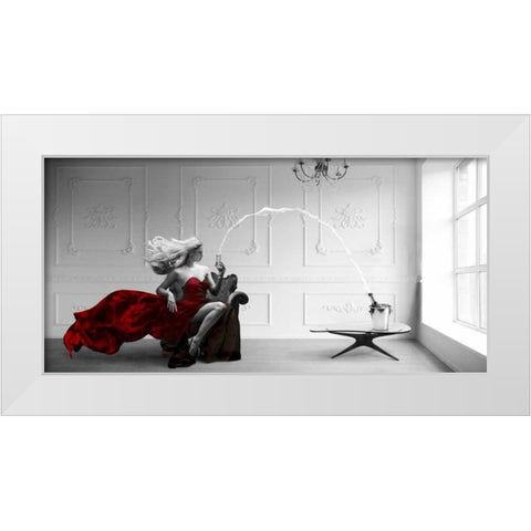 Champagne Zoom White Modern Wood Framed Art Print by Lauren