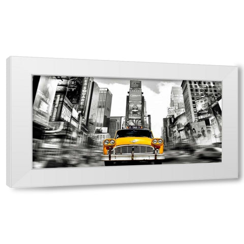 Vintage Taxi in Times Square, NYC White Modern Wood Framed Art Print by Lauren