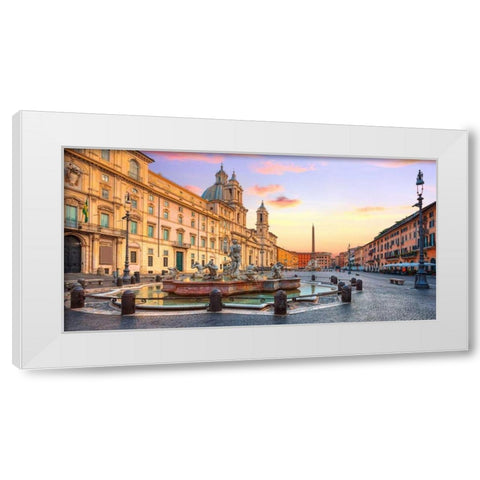 Piazza Navona, Roma White Modern Wood Framed Art Print by Anonymous