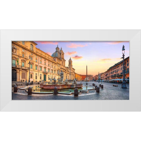 Piazza Navona, Roma White Modern Wood Framed Art Print by Anonymous