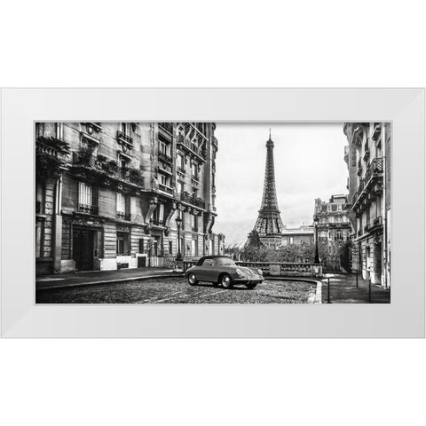 Roadster in Paris White Modern Wood Framed Art Print by Gasoline Images