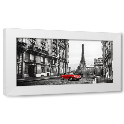 Roadster in Paris (Rouge) White Modern Wood Framed Art Print by Gasoline Images