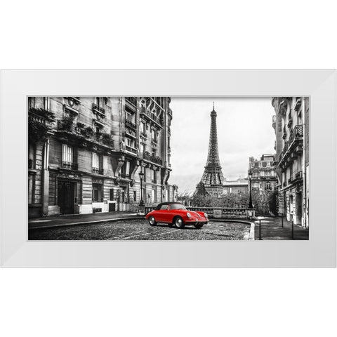 Roadster in Paris (Rouge) White Modern Wood Framed Art Print by Gasoline Images