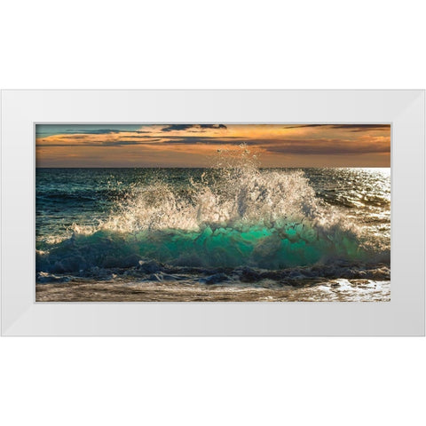 Wave crashing on the beach, Kauai Island, Hawaii (detail) White Modern Wood Framed Art Print by Pangea Images