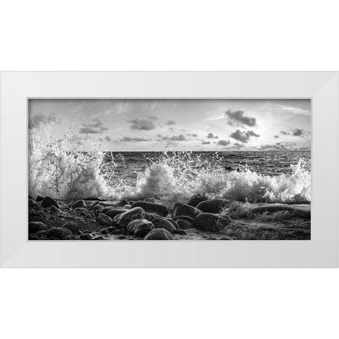 Waves crashing, Point Reyes, California (detail, BW) White Modern Wood Framed Art Print by Pangea Images