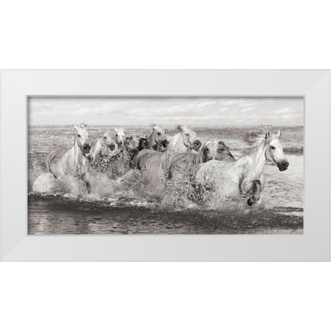 Herd of Horses- Camargue White Modern Wood Framed Art Print by Pangea Images