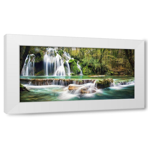 Waterfall in a forest White Modern Wood Framed Art Print by Pangea Images