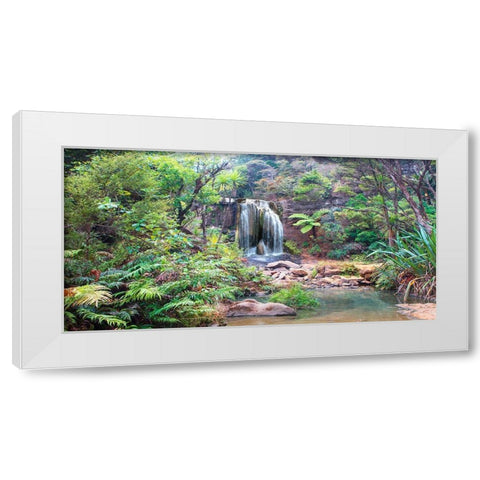 Rainforest waterfall White Modern Wood Framed Art Print by Pangea Images