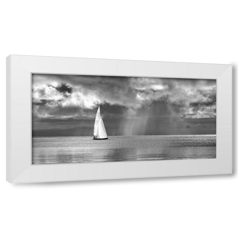 Sailing on a Silver Sea (BW) White Modern Wood Framed Art Print by Pangea Images