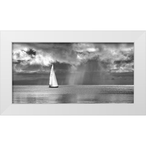Sailing on a Silver Sea (BW) White Modern Wood Framed Art Print by Pangea Images