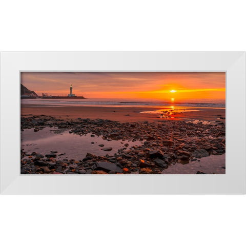 Sunset on the Coast of Yorkshire, UK White Modern Wood Framed Art Print by Pangea Images