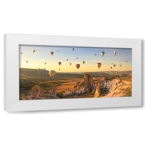 Air Balloons in Cappadocia, Turkey White Modern Wood Framed Art Print by Pangea Images