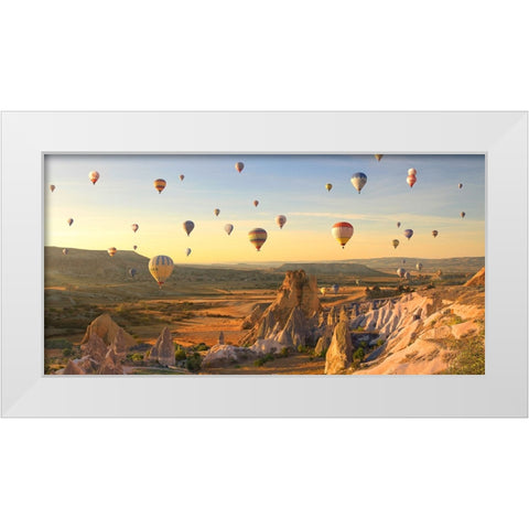 Air Balloons in Cappadocia, Turkey White Modern Wood Framed Art Print by Pangea Images