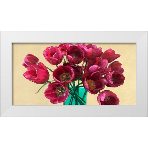 Red Tulips in a Glass Vase (detail) White Modern Wood Framed Art Print by Antinori, Andrea