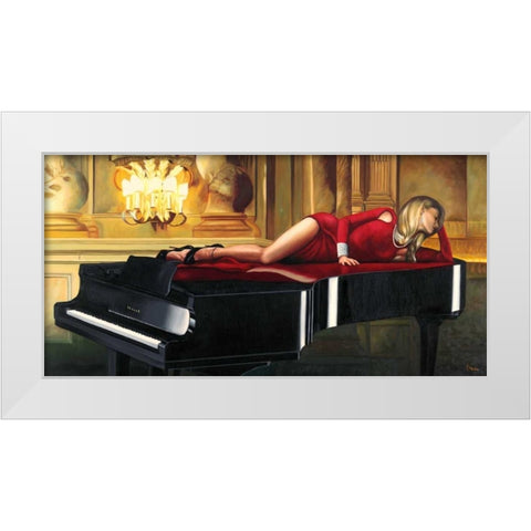 Piano Lady White Modern Wood Framed Art Print by Benson, Pierre