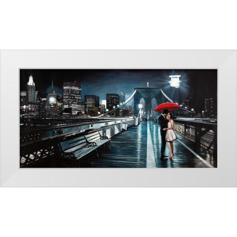 Kissing on Brooklyn Bridge White Modern Wood Framed Art Print by Benson, Pierre