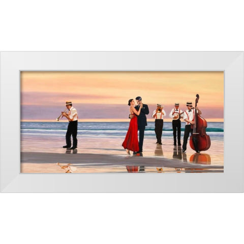 Romance on the beach White Modern Wood Framed Art Print by Benson, Pierre