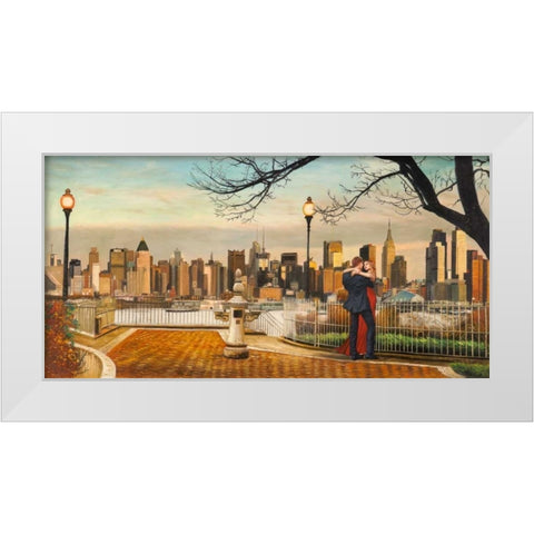 Lovers in New York White Modern Wood Framed Art Print by Benson, Pierre
