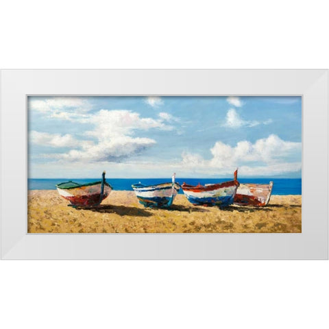 Boats on the Beach White Modern Wood Framed Art Print by Benson, Pierre